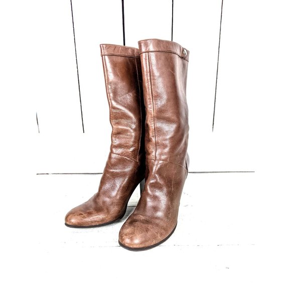 Nine West brown tall rounded toe high heel boots - Picture 2 of 9